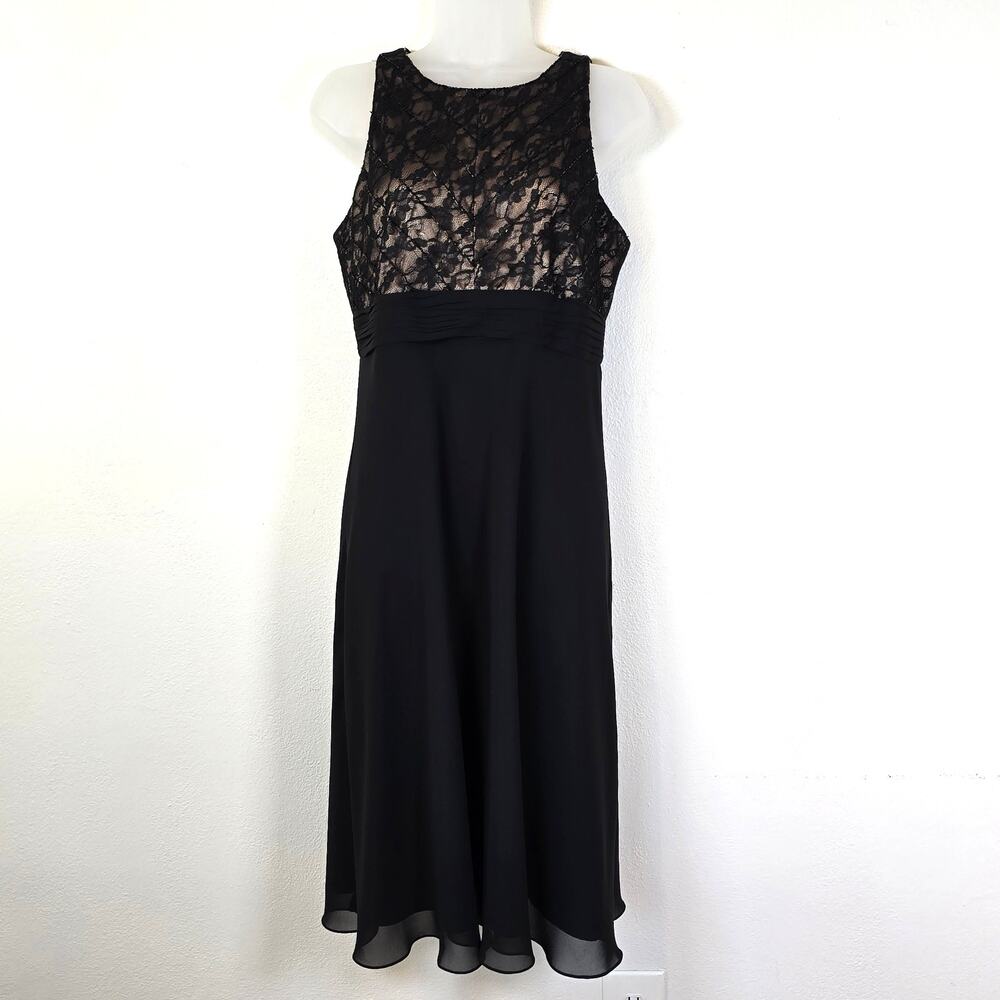 Evan Picone Y2K Dress Women's 10 Black Lace Baby Doll Beaded Dark Romantic